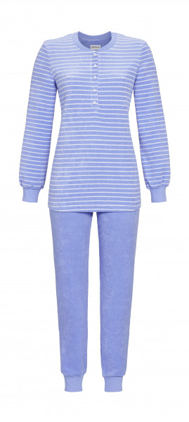 Stretchfrottee Pyjama mit Strickbündchen - hellblau
