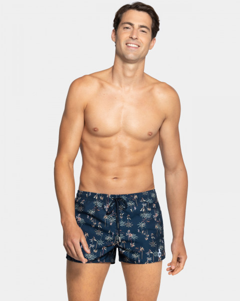 Badehose Shorts kurz "Cancun" - Dunkelblau/Palme